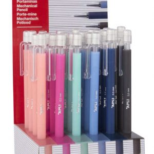 Apli Expositor Portaminas Soft Nordik 0.5mm - Colores Salmon, Rosa, Turquesa, Azul, Azul Marino y Negro - Capuchon con Tapon Transparente y Goma de Borrar - Colores Surtidos