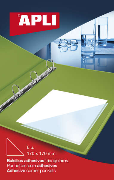 Apli Bolsillos Adhesivos Triangulares - Tamaño 170 x 170mm - Ideal para Incorporar a Carpesanos, Carpetas, Libros, Etc - 6 Bolsillos por Bolsa 1 Apli Bolsillos Adhesivos Triangulares - Tamaño 170 x 170mm - Ideal para Incorporar a Carpesanos, Carpetas, Libros, Etc - 6 Bolsillos por Bolsa