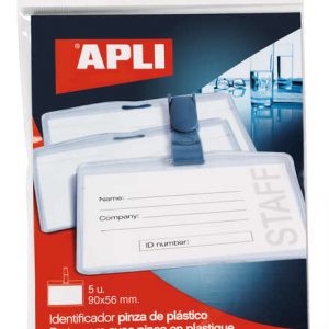 Apli Identificador con Pinza de Plastico para Tarjetas de Visita - Tamaño 90 x 56mm - Ideal para Ferias y Convenciones - Uso en Hospitales, Seguridad y Supermercados