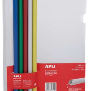 Apli Pack de 5 Encuadernadores Deslizantes 10x297mm - Capacidad de 100 Hojas - Con Funda Transparente - Ranura para Facil Insercion de Hojas - Colores Surtidos