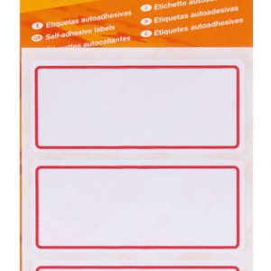 Apli Etiquetas Adhesivas Escolares Basicas - Tamaño 78x34mm - Ribete Rojo - 6 Hojas (18 Etiquetas) - Adhesivo Permanente de Alta Calidad - Escritura Ordenada - Color Blanco