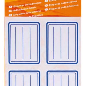 Apli Etiquetas Adhesivas Escolares Basicas - Tamaño 50x38mm - Ribete Azul - Adhesivo Permanente - Ideal para Marcar e Identificar - Color Blanco