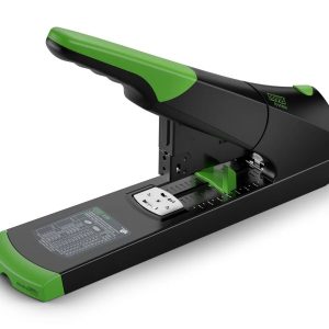 Novus B 50 re+new Grapadora de Gruesos - Fabricada con Plastico Reciclado - Hasta 140 Hojas - Grapado Cerrado con Sistema Bypass - Color Negro/Verde