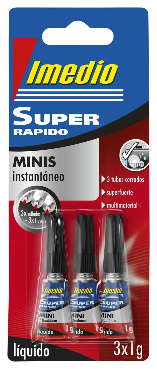 Imedio Super Rapido Pegamento Instantaneo Pack de 3 Tubos de 1gr - Transparente - Multimaterial 1 Imedio Super Rapido Pegamento Instantaneo Pack de 3 Tubos de 1gr - Transparente - Multimaterial