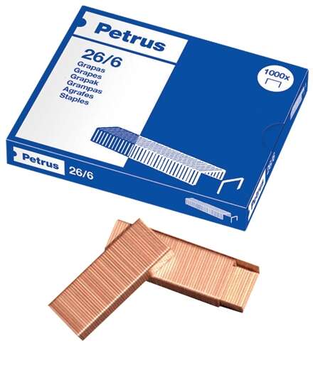Petrus Caja de 1000 Grapas 26/6 Cobreadas - Hasta 30 Hojas - Patilla de 6mm 1 Petrus Caja de 1000 Grapas 26/6 Cobreadas - Hasta 30 Hojas - Patilla de 6mm