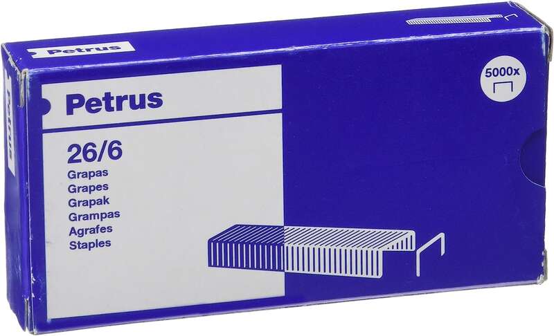 Petrus Caja de 5000 Grapas 26/6 Cobreadas - Hasta 30 Hojas - Patilla de 6mm 1 Petrus Caja de 5000 Grapas 26/6 Cobreadas - Hasta 30 Hojas - Patilla de 6mm