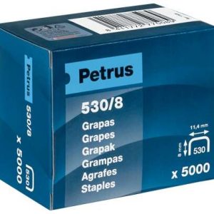 Petrus Caja de 5000 Grapas 530/8 Cobreadas para Clavadora - Patilla de 8mm