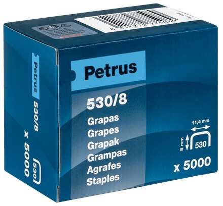 Petrus Caja de 5000 Grapas 530/8 Cobreadas para Clavadora - Patilla de 8mm 1 Petrus Caja de 5000 Grapas 530/8 Cobreadas para Clavadora - Patilla de 8mm