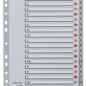 Esselte Indice Abecedario de Plastico con Caratula A4 - Tipo A-Z - Cartulina Indice: Carton Gris - Material PP - Tamaño A4 - Multitaladro - Presentacion en Bolsa Individual - Color Gris