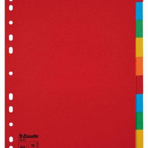 Esselte Separadores Carton A4 Multitaladro 150gr - 10 Pestañas 5 Colores - Presentacion en Bolsa Individual