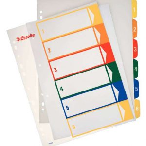 Esselte Indice Proyectos Imprimibles Tipo 1-6 Multicolor - Tamaño A4 Maxi - Material PP Rigido 300 Micras, Portada 350 Micras