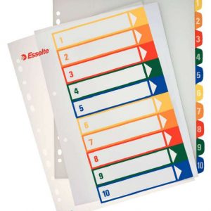 Esselte Indice Proyectos Imprimibles Tipo 1-10 Multicolor - Tamaño A4 Maxi - Material PP Rigido 300 Micras, Portada 350 Micras
