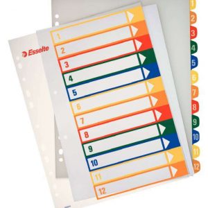 Esselte Indice para Proyectos Imprimible A4 Maxi Tipo 1-12 Multicolor - Multitaladro - Material PP Rigido 300 Micras, Portada 350 Micras