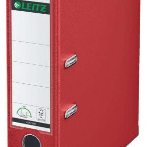 Leitz 180º Archivador de Palanca Tamaño A4 - Lomo Ancho 80mm - Ollao, Rado y Tarjetero en el Lomo - Carton Forrado en Plastico - Cantoneras Metalicas - Color Rojo