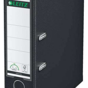 Leitz 180º Archivador de Palanca Tamaño A4 - Lomo Ancho 80mm - Ollao, Rado y Tarjetero en el Lomo - Carton Forrado en Plastico - Cantoneras Metalicas - Color Negro