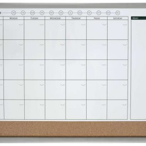 Nobo Planificador Pizarra Magnetica Pequeña con Tablero de Anuncios de Corcho 585x430mm - Semanal y Mensual - Marco Plateado y Negro - Incluye Rotulador