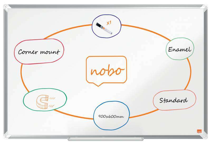 Nobo Premium Plus Pizarra Magnetica de Acero Vitrificado 900x600mm - Montaje en Esquinas - Superficie de Borrado Superior - Color Blanco 1 Nobo Premium Plus Pizarra Magnetica de Acero Vitrificado 900x600mm - Montaje en Esquinas - Superficie de Borrado Superior - Color Blanco
