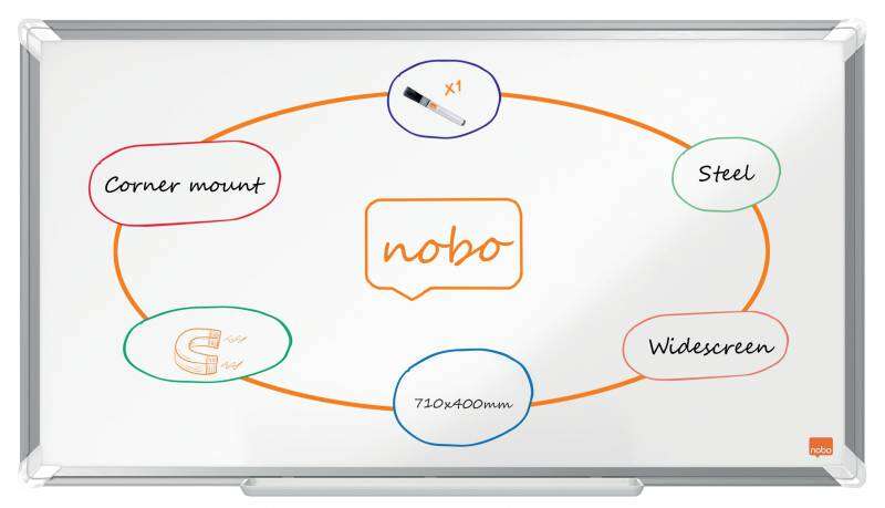 Nobo Premium Plus Pizarra Magnetica de Acero Lacado Panoramica 710x400mm - Montaje en Esquina - Blanco 1 Nobo Premium Plus Pizarra Magnetica de Acero Lacado Panoramica 710x400mm - Montaje en Esquina - Blanco