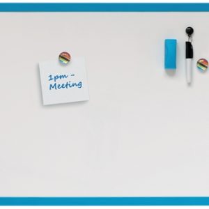 Nobo Pizarra Blanca Magnetica 585x430mm - Incluye Mini Rotulador de Pizarra, Imanes Estampados y Borrador - Color Azul