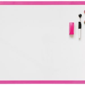 Nobo Pizarra Blanca Magnetica 585x430mm - Incluye Mini Rotulador de Pizarra, Imanes Estampados y Borrador - Color Fucsia