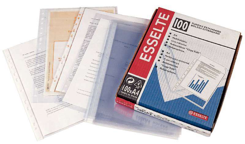 Esselte Pack de 100 Fundas Porta Documentos Multitaladro PVC - Tamaño A4 - Liso Calidad Estandar - Transparente 1 Esselte Pack de 100 Fundas Porta Documentos Multitaladro PVC - Tamaño A4 - Liso Calidad Estandar - Transparente
