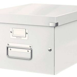 Leitz Click & Store WOW Caja Organizadora Mediana - Asas de Metal - 85% Carton Reciclado - Hasta 9kg de Capacidad - Color Blanco