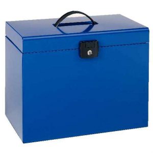 Esselte Home-Box A4 Maletin Metalico - con 5 Carpetas - Azul - con Asa y Cerradura con Llave