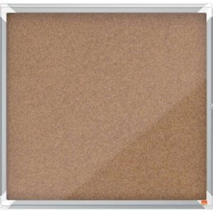 Nobo Vitrina para 6 Hojas A4 con Superficie de Corcho - 752x692x37mm - Puerta de Cristal de Seguridad - Marco de Aluminio - Color Natural