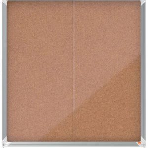 Nobo Vitrina Interior para 12 Hojas A4 con Superficie de Corcho y Puerta Deslizante - 997x972x54mm - Tablero de Corcho, Cristal de Seguridad, Marco de Aluminio - Color Natural