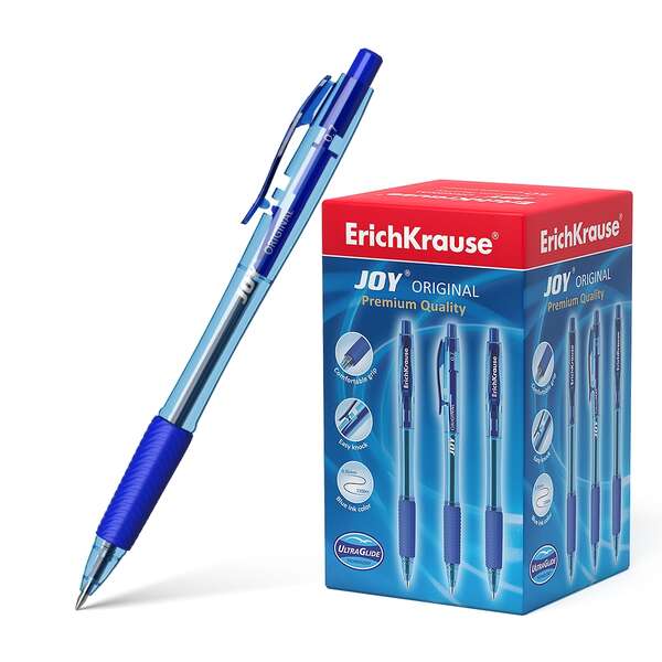 Erichkrause Boligrafo Automatico Joy Original - Ultra Glide Technology - Cuerpo Redondo Translucido - Punta de 0,7mm - Tinta de Baja Viscosidad - Color Azul