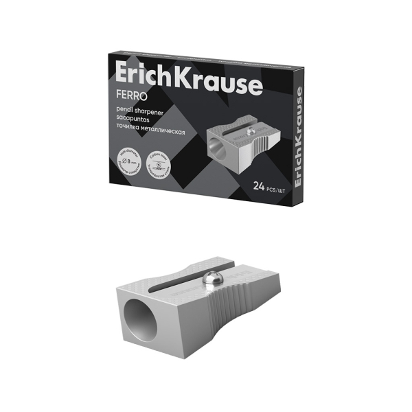 Erichkrause Ferro Sacapuntas de Aluminio con Agarre Ergonomico - Orificio de 8mm - Cuchilla de Acero al Carbono - Color Aluminio
