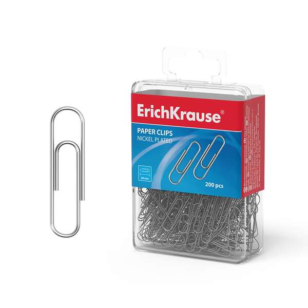 Erichkrause Caja de 200 Clips Metalicos Niquelados 28mm - Alta Resistencia y Durabilidad - Resistentes a la Corrosion - Color Pata