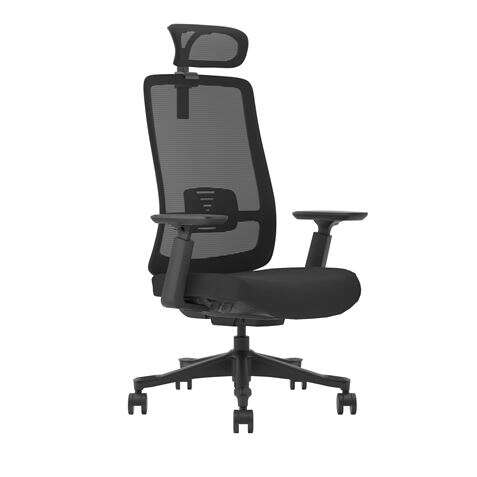 Cromad Senior SE9000 Silla de Oficina - Altura y Profundidad de Asiento Ajustable - Reposacabezas, Reposabrazos 3D y Soporte Lumbar Ajustables - Ruedas de Nailon 360º - Color Negro