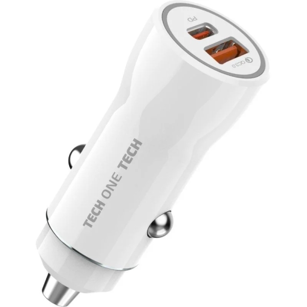 TechOneTech Cargador de Coche 1x USB-A, 1x USB-C - Salida max. 38W - Color Blanco