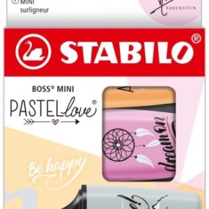 Stabilo Boss Mini Pastellove Pack de 3 Marcadores Fluorescentes - Trazo entre 2 y 5mm - Tinta con Base de Agua - Antisecado - Colores Fucsia, Naranja y Gris