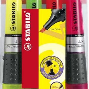 Stabilo Luminator Pack de 4 Marcadores Fluorescentes - Mayor Suministro de Tinta - Zona de Agarre - Trazo entre 2 y 5mm - Colores Verde, Amarillo, Rosa y Naranja