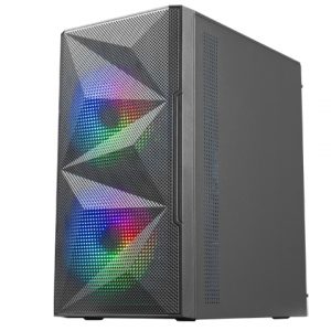 Mars Gaming Caja Gaming Compacta MC-ME - Diseño Innovador - Ventiladores FRGB 120mm - Ventana Lateral Cristal Templado - Maxima Refrigeracion - Color Negro