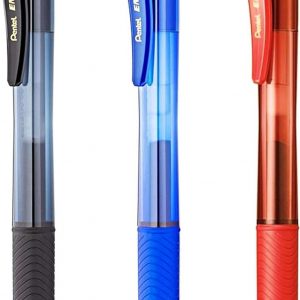 Pentel EnerGel X Pack de 3 Boligrafos de Bola Retractiles Tinta Gel - Punta 0.7mm - Trazo 0.35mm - Recargable - Grip de Agarre - 50% de Materiales Reciclados - Color Negro, Azul y Rojo