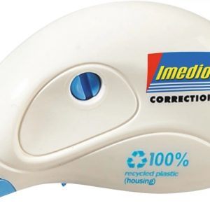 Imedio Roller Compact Cinta Correctora 5mm x 10m - Rapido, Limpio y Preciso - Sin Disolventes - Control de Nivel de Cinta - Tensor de Cinta - Carcasa 100% de Plastico Reciclado