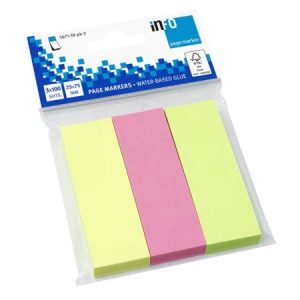 Global Notes inFO Pack de 3 Blocs de 100 Marcadores de Pagina 75 x 25mm - Certificacion FSC™ - Colores Amarillo, Verde y Rosa