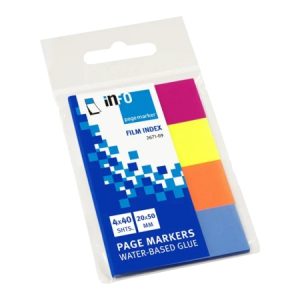 Global Notes inFO Pack de 4 Blocs de 40 Marcadores de Pagina 50 x 20mm - Colores Amarillo, Naranja, Azul y Rosa