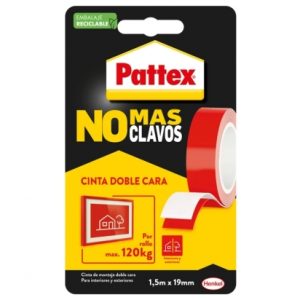 Pattex No mas Clavos Cinta Doble Cara 19mm x 1.5m - Fijacion Rapida y Limpia - Para Objetos Lisos en Interior y Exterior - Color Blanco