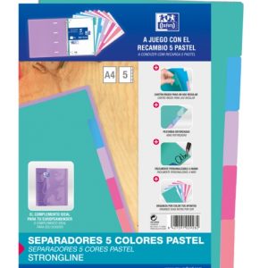 Oxford Strongline A4 Separadores 5 Posiciones - 4 Taladros - Cartulina 200gr - Colores Surtidos