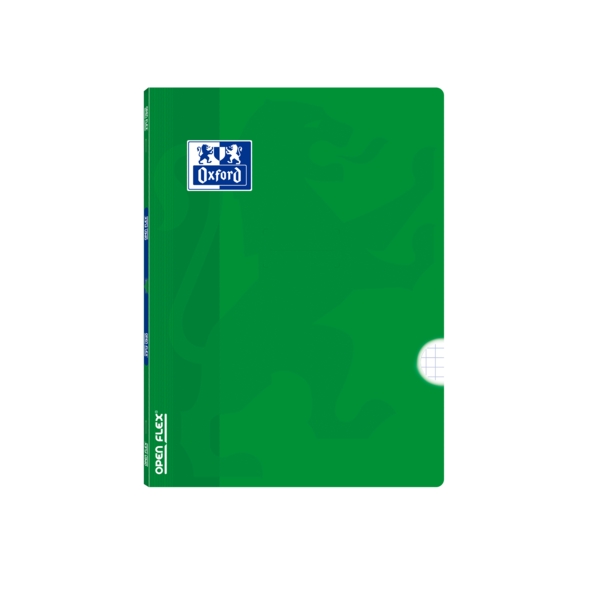 Oxford School Classic Openflex Libreta Grapada A5+ 48 Hojas Cuadricula 4x4 con Margen - Tapa de Plastico Translucido - Ideal para Estudiantes - Color Verde
