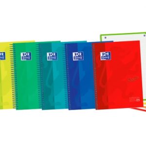 Oxford School Touch A5+ Europeanbook Libreta Espiral 120 Hojas Cuadricula 5x5 con Bandas de Color - Tapa Extradura con Tacto Suave - Colores Surtidos