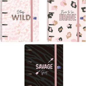 Oxford Animal Print Europeanbinder A4+ Carpeta de Anillas 4D 35mm con Recambio 5x5 - Lomo de 45mm - Tapa Extradura con Cierre de Goma elastica - 3 Diseños Diferentes