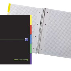 Oxford Black N'Colours Europeanbook A4+ Cuaderno Espiral 100 Hojas Cuadricula 5x5 - Tapa Extradura Resistente - Pestañas Troqueladas - Color Negro