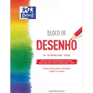 Oxford Dibujo Escolar Bloc Encolado A3 - Tapa Blanda/Contratapa Rigida - 24 Hojas 120gr - Papel Liso