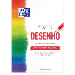 Oxford Dibujo Escolar Bloc Encolado A4 - Tapa Blanda/Contratapa Rigida - 24 Hojas 120gr - Papel Liso