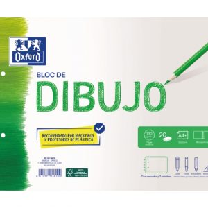Oxford Dibujo Escolar Bloc Espiral Dibujo A4+ - Tapa Blanda/Contratapa Rigida - 20 Hojas 130gr - con Recuadro y 2 Taladros